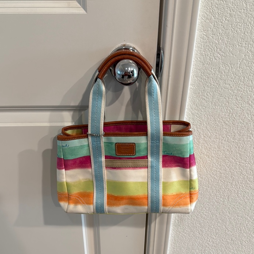 Colorful Coach Striped Tote Bag
